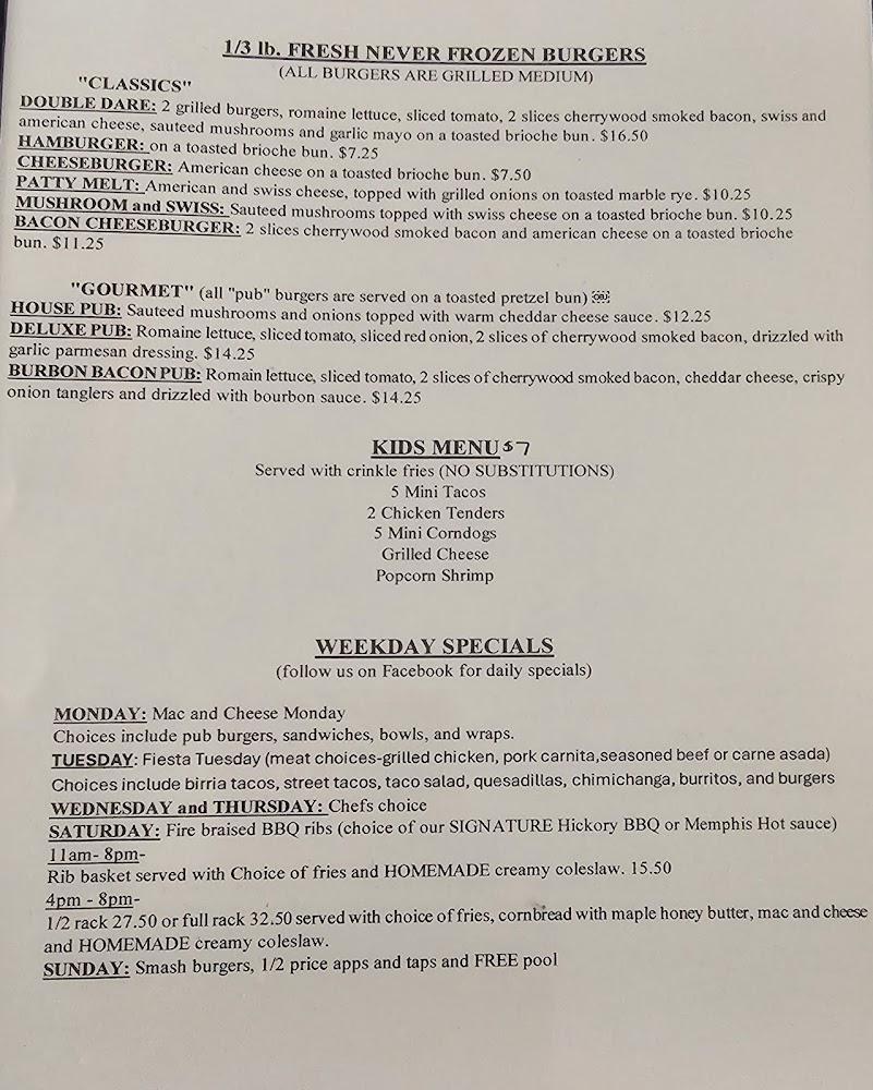 Corner Bar and Grill Menu image 1
